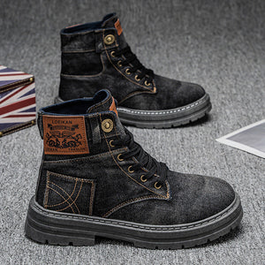 Plus Size Men's Mid-top Denim Casual All-matching Work Clothes Martin Boots