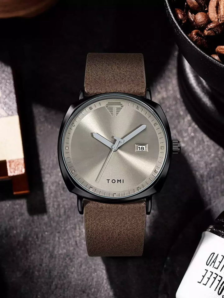 TOMI T-044 Men's Watch Quartz Date Leather Strap