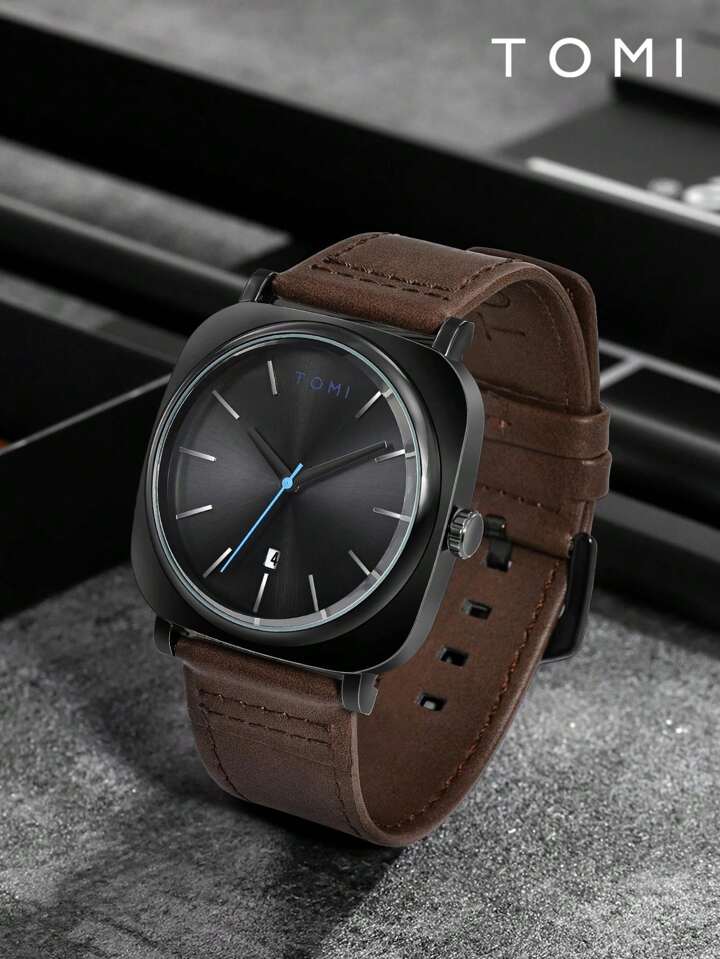 TOMI T-084 Men's Watch Quartz Date Leather Strap