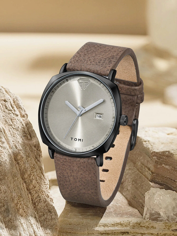 TOMI T-044 Men's Watch Quartz Date Leather Strap